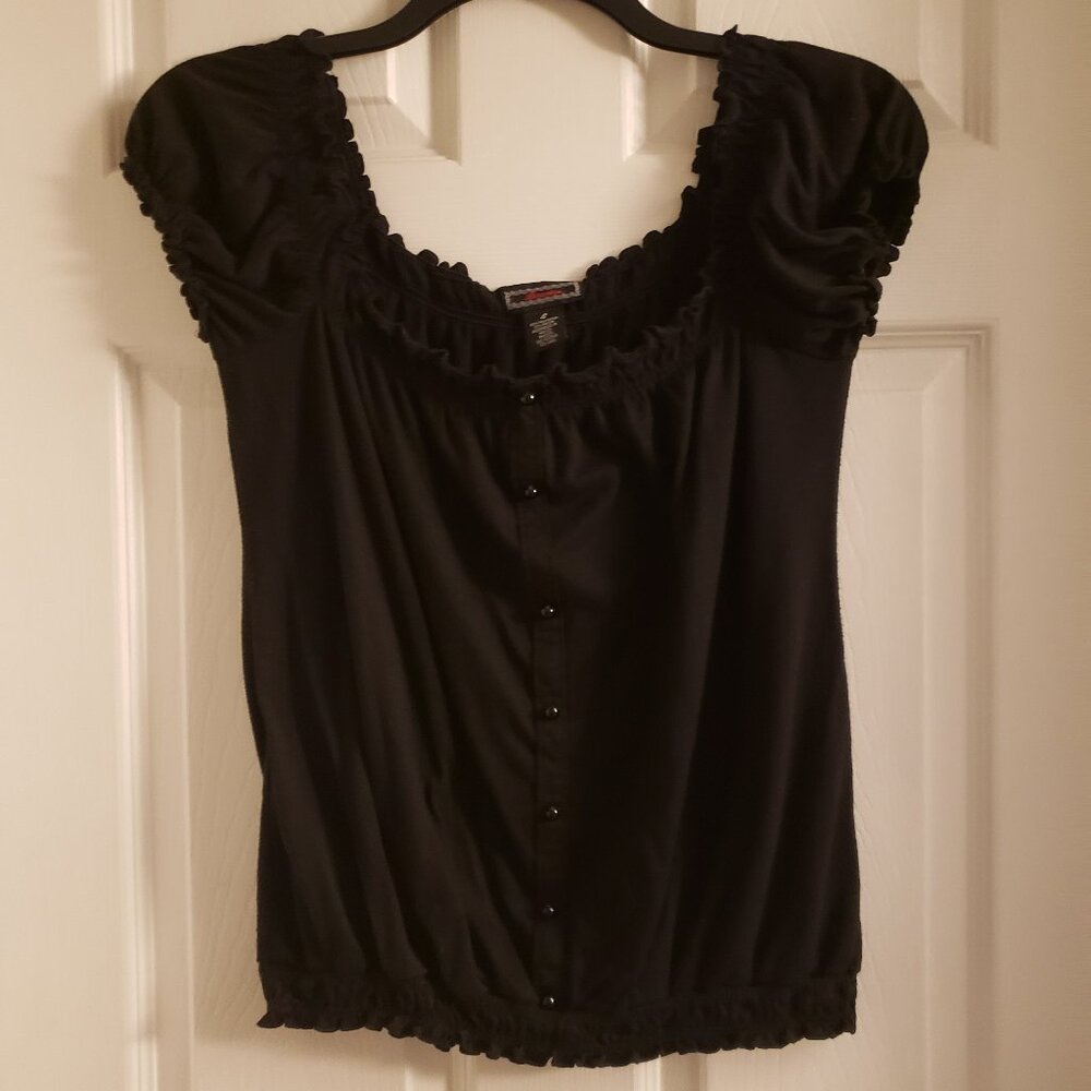 Licorice On / Off the Shoulder Black Small Summer Top Shirt Blouse Elasticized